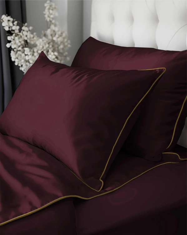 komplet pościeli z makosatyny z bizą burgundowy
