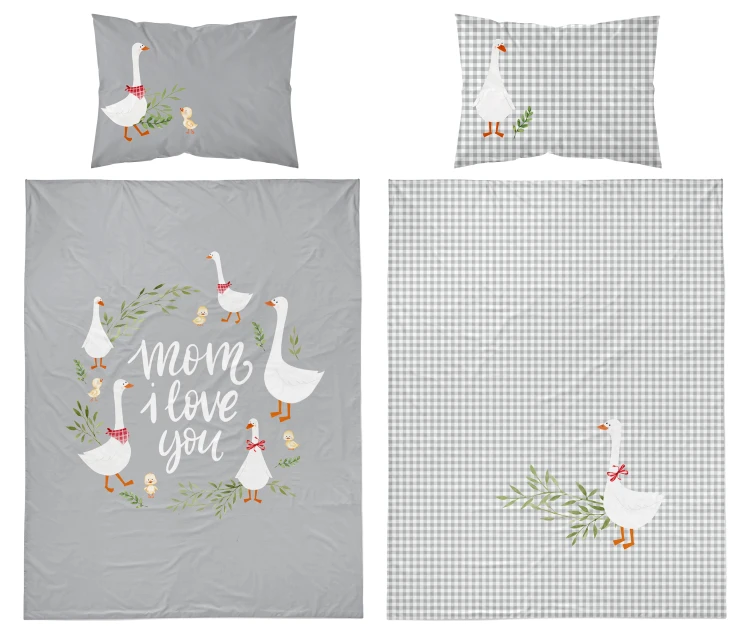 komplet pościeli dziecięcej szara kratka gąski