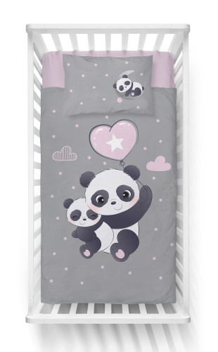pościel dziecięca 90x120 panda szara detexpol 4790A