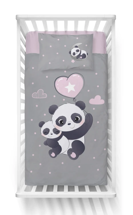 pościel dziecięca 90x120 panda szara detexpol 4790A