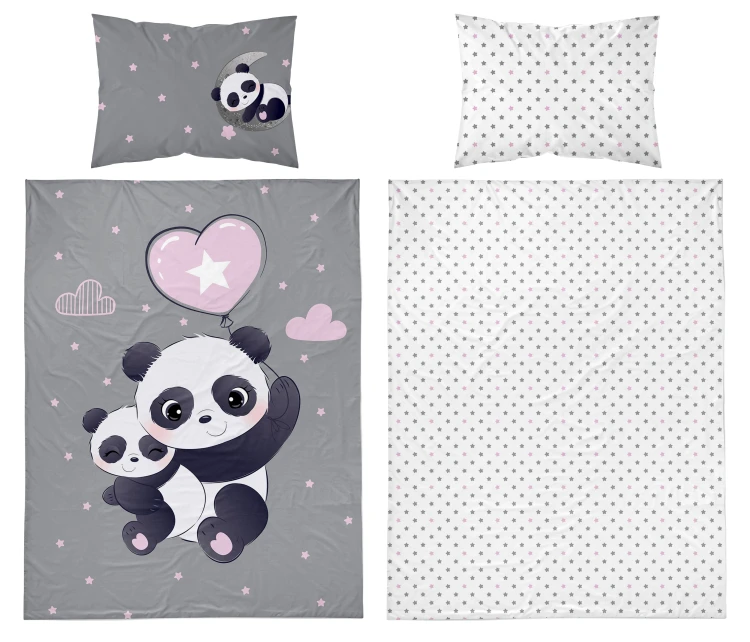komplet pościeli dziecięcej panda z różowym balonikiem