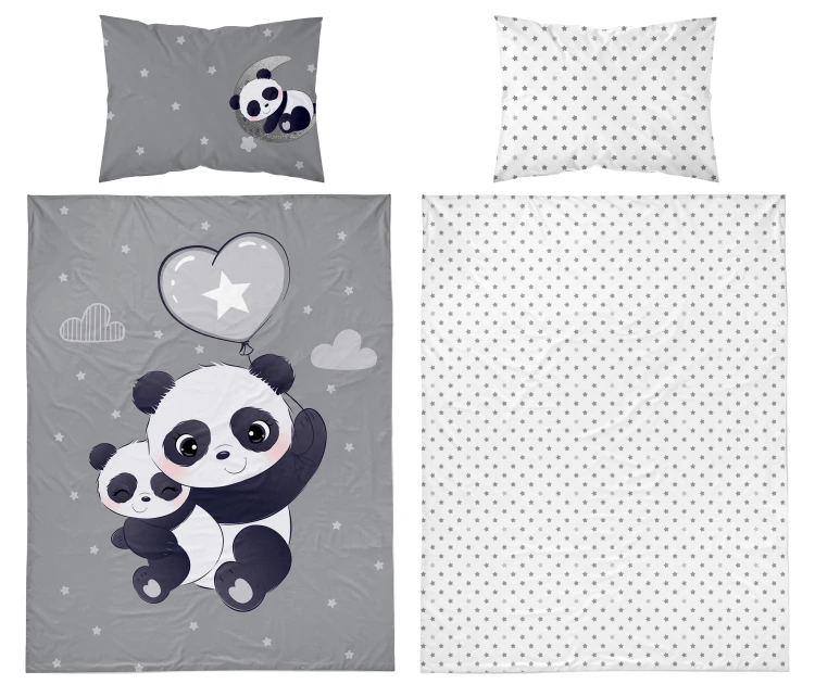 komplet pościeli dziecięcej panda z szarym balonikiem