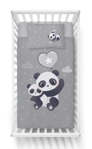 pościel dziecięca 100x135 panda szara detexpol 4790B