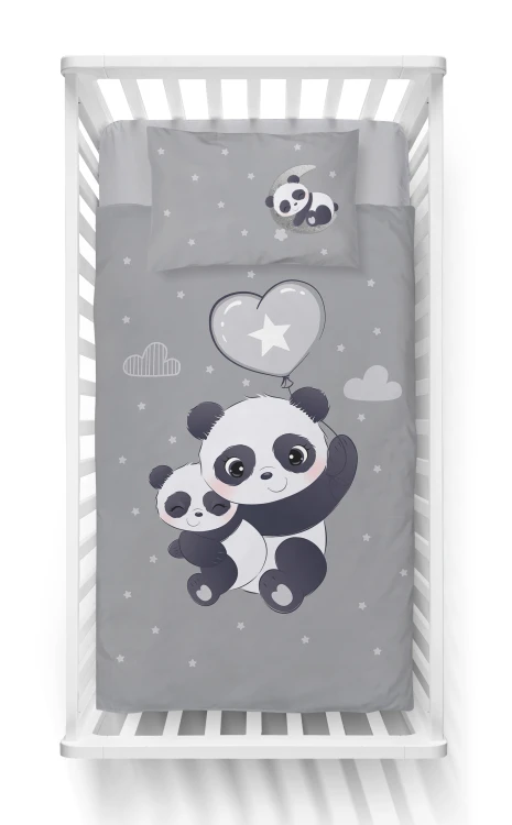 pościel dziecięca 100x135 panda szara detexpol 4790B