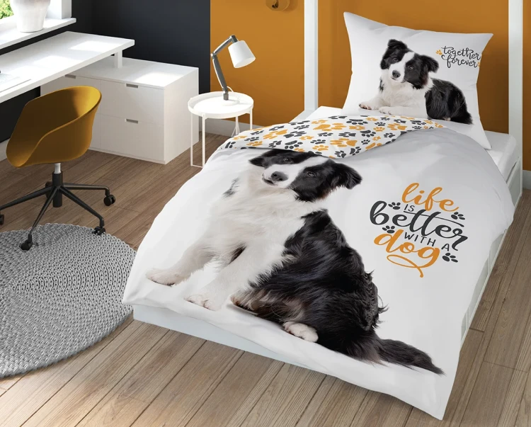 komplet pościeli bawełnianej 160x200+70x80 piesek border collie