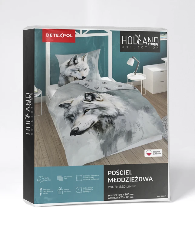 pościel bawełniana młodzieżowa wilk wilczur opakowanie