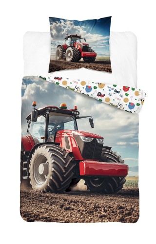 pościel bawełniana 160x200 czerwony traktor detexpol 5700A