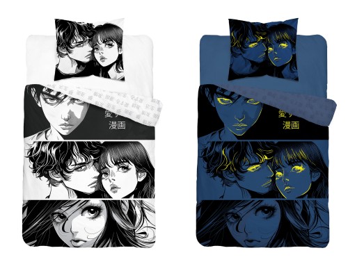 komplet pościeli bawełnianej 140x200+70x80 anime manga FLUO