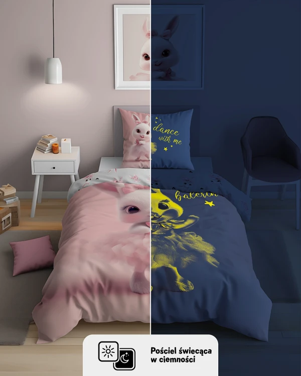 pościel młodzieżowa różowy króliczek glow