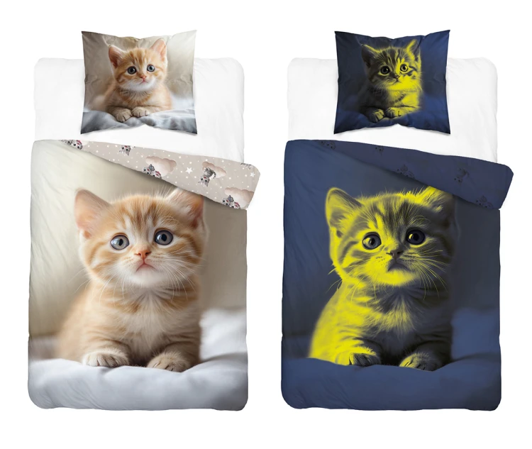 komplet pościeli bawełnianej 140x200+70x80 kotek kot FLUO