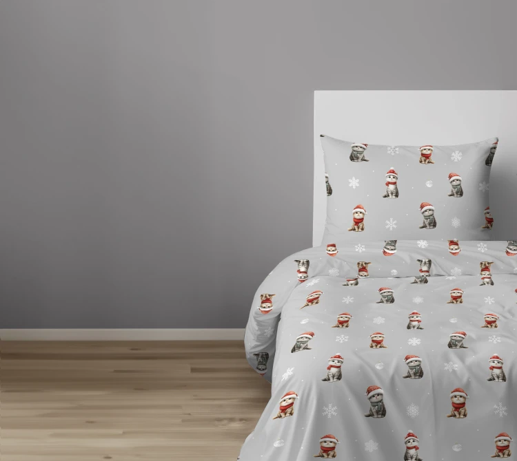 pościel młodzieżowa świąteczne kotki szara xoxo dreams