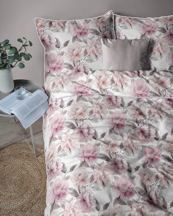 kołdra i poduszka z perkalu bawełnianego pink peonies