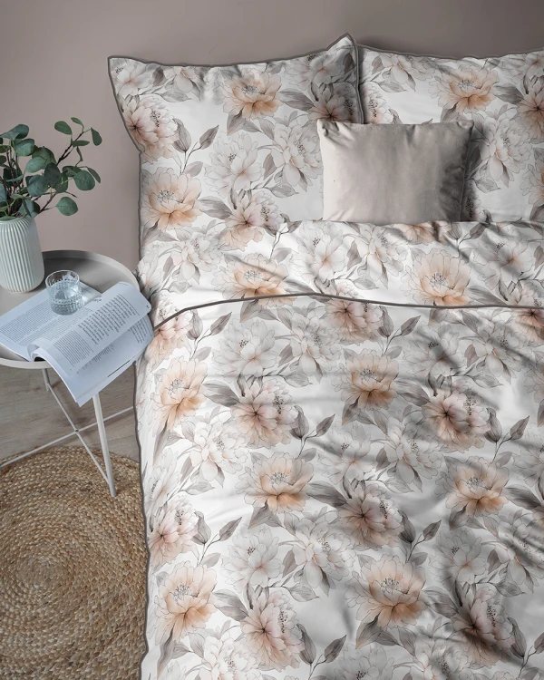 kołdra i poduszka z perkalu bawełnianego beige peonies