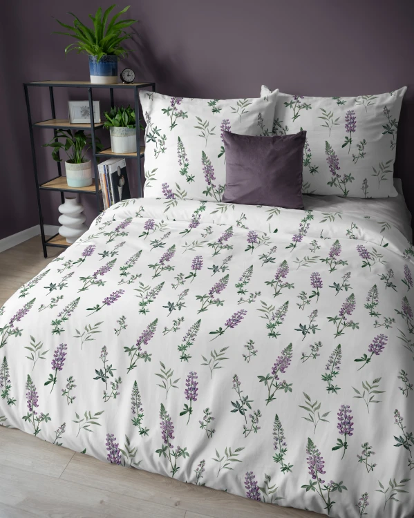 komplet pościeli flanelowej fioletowe kwiatki 220x200