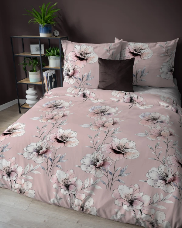 komplet pościeli flanelowej różowe kwiatki 220x200