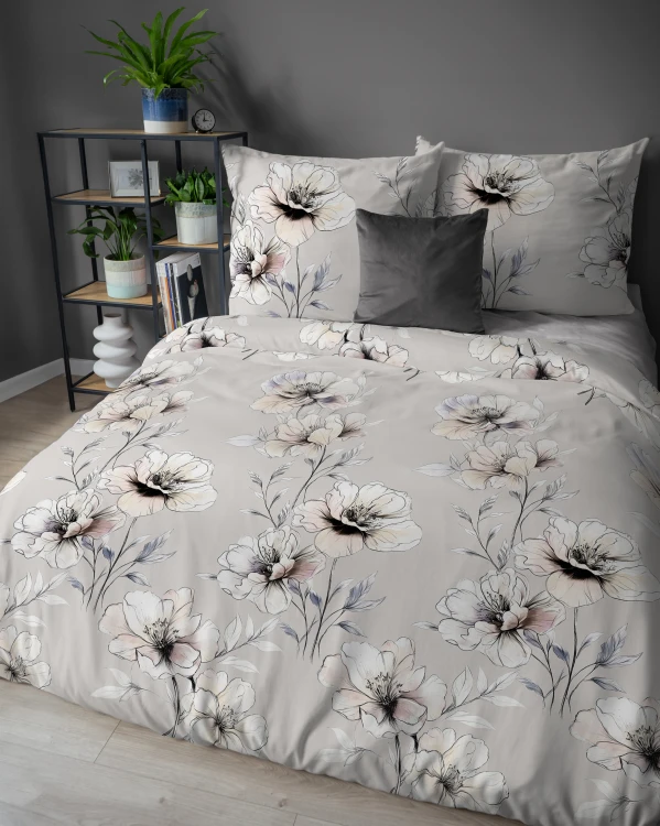 komplet pościeli flanelowej beżowe kwiatki 220x200