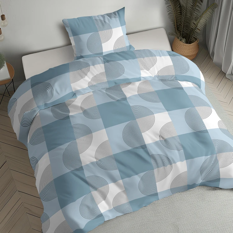 komplet pościeli 140x200 flanelowej niebieska turkusowa