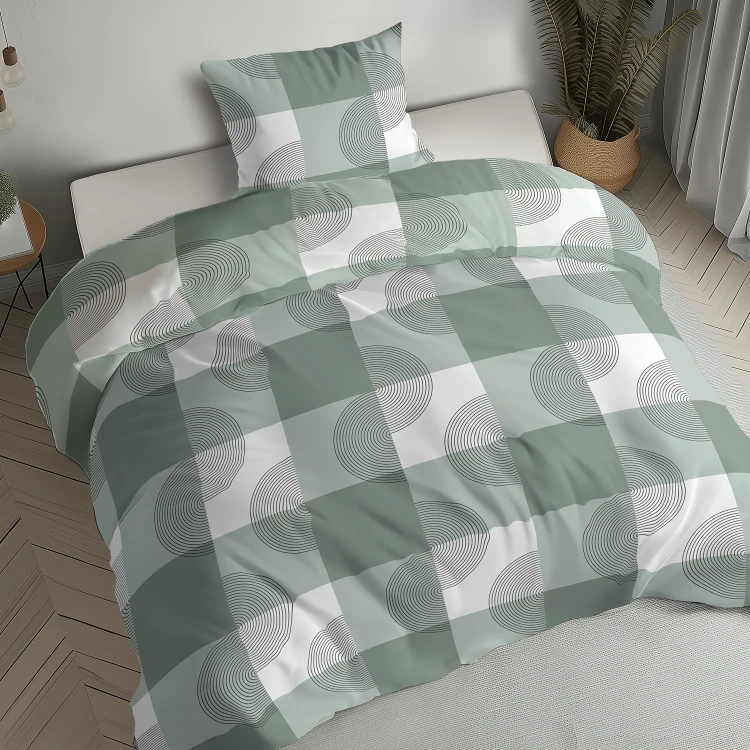 komplet pościeli 140x200 flanelowej zielony biały