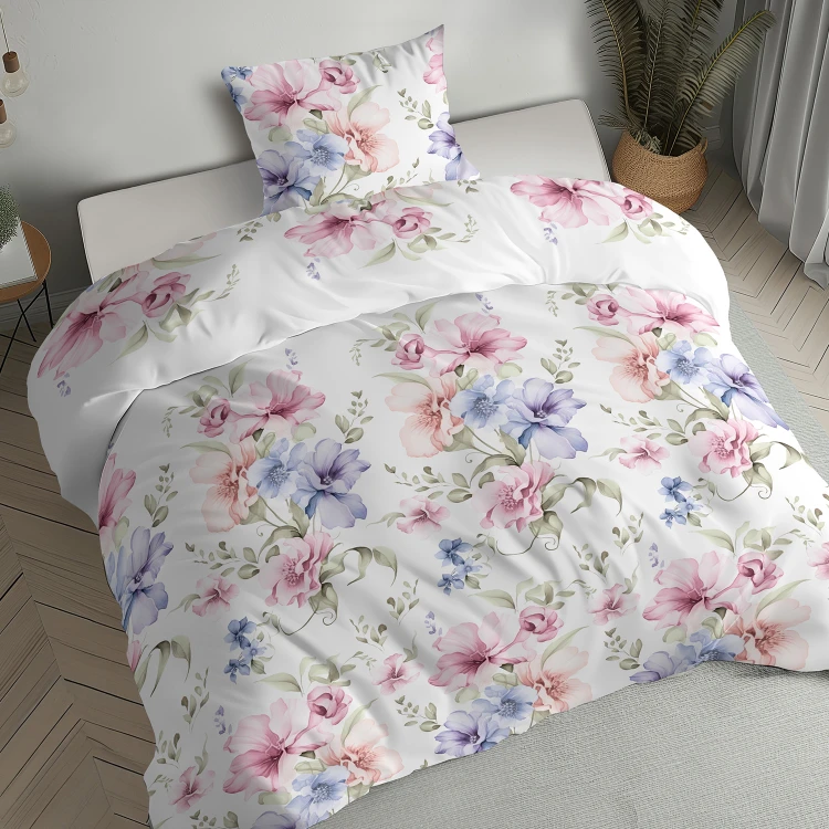 komplet pościeli 140x200 flanelowej kwiaty hibiskusa