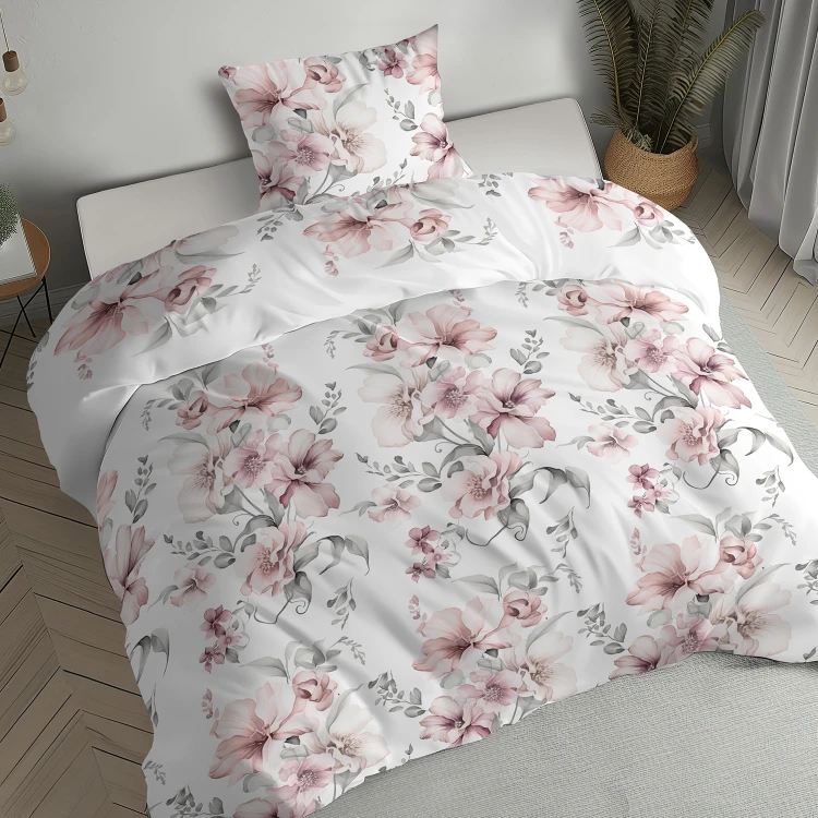 komplet pościeli 140x200 flanelowej kwiaty hibiskusa