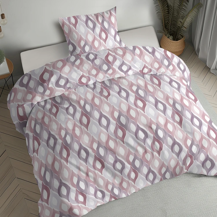 komplet pościeli 140x200 flanelowej różowy fioletowy wzór