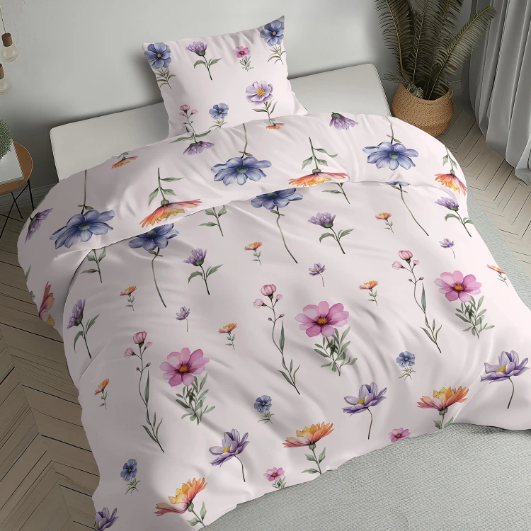 komplet pościeli 140x200 flanelowej różowa w kwiatki