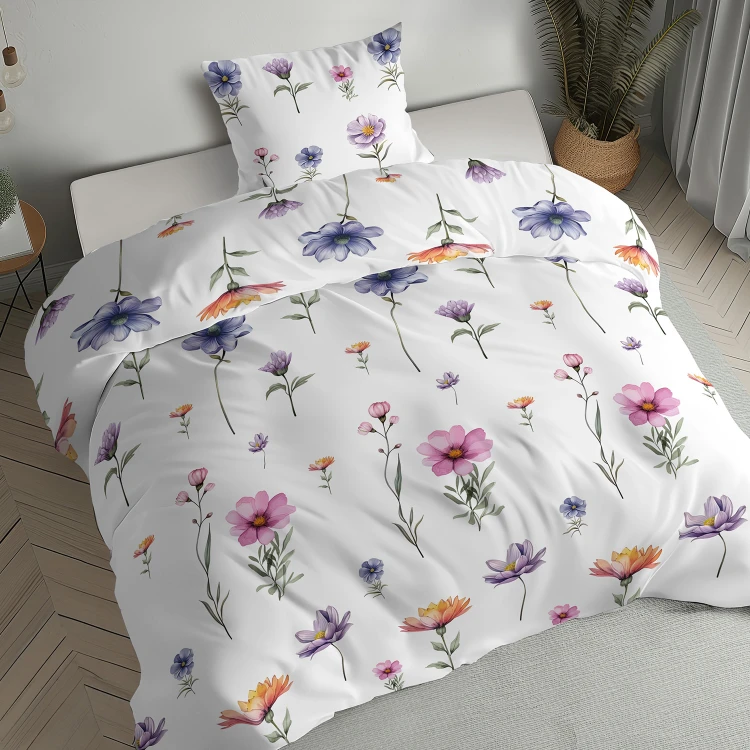 komplet pościeli 140x200 flanelowej w kwiatki