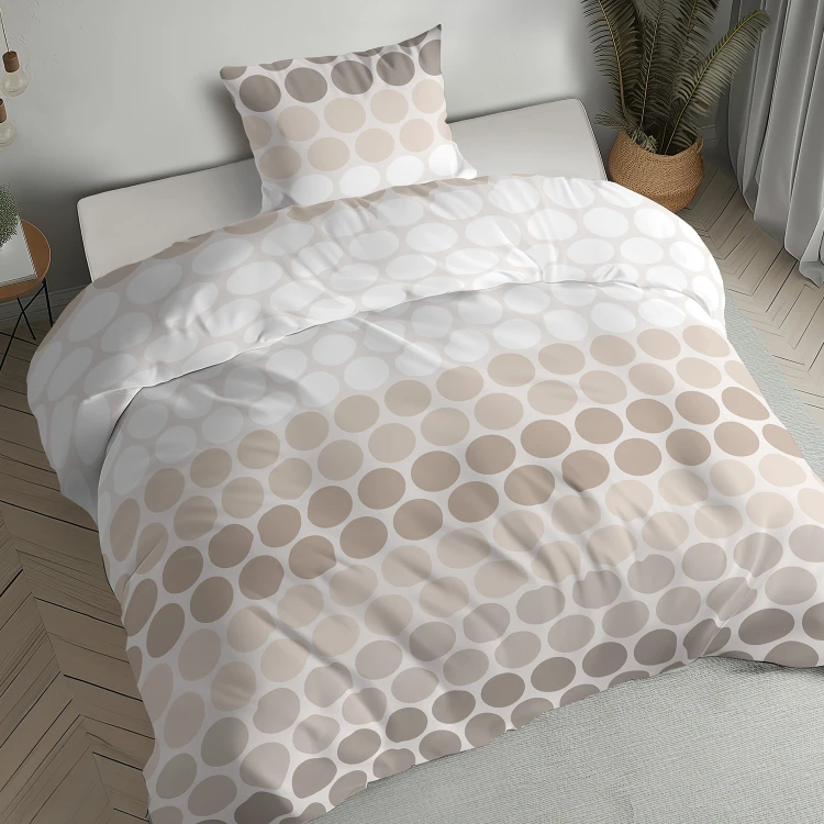 komplet pościeli 140x200 flanelowej w kropki grochy beż