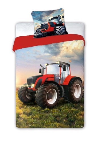 pościel bawełniana 160x200 czerwony traktor na wsi