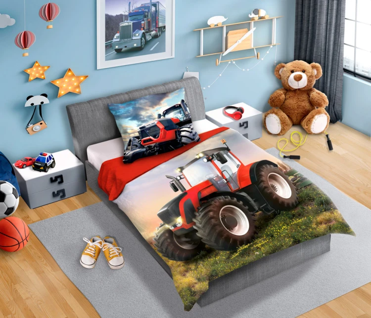 komplet pościeli bawełnianej dziecięcej 160x200+70x80 maszyna rolnicza farma traktor