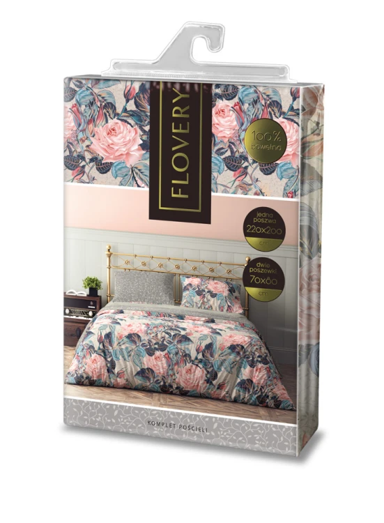 komplet pościeli 220x200 bawełnianej różowa w kwiatki flovery