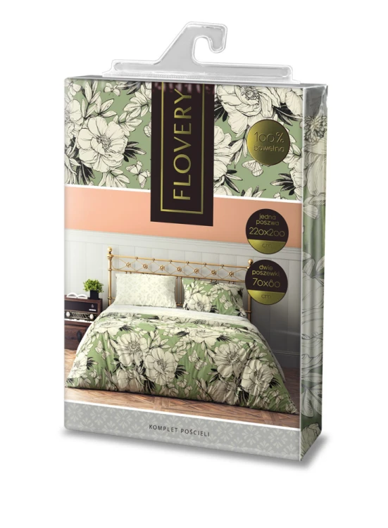 komplet pościeli 160x200 bawełnianej zielona w kwiatki flovery