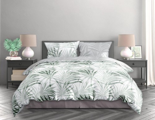 komplet pościeli boho sypialnia zielone liście palmy