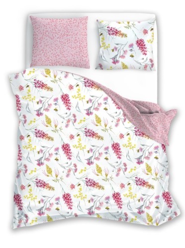 pościel 220x200 bawełna satynowa różowe kwiaty FARO