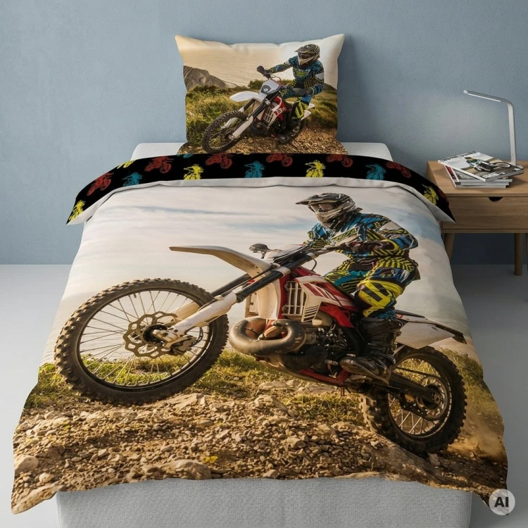 komplet pościel do pokoju chłopaka nastolatka motocykl