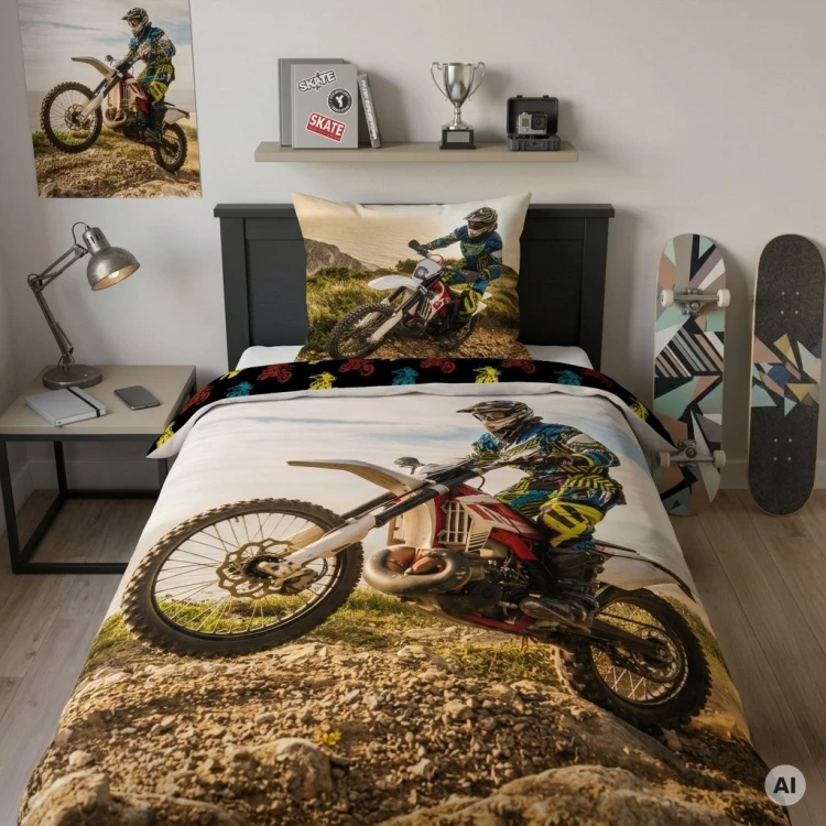 pościel 140x200 chłopięca pojazd enduro motocykl cross