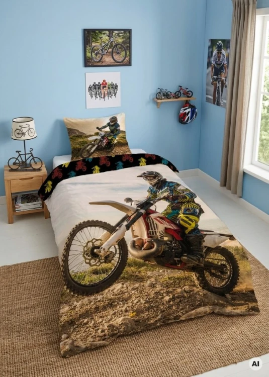 pościel młodzieżowa 160x200 do pokoju nastolatka enduro aranżacja