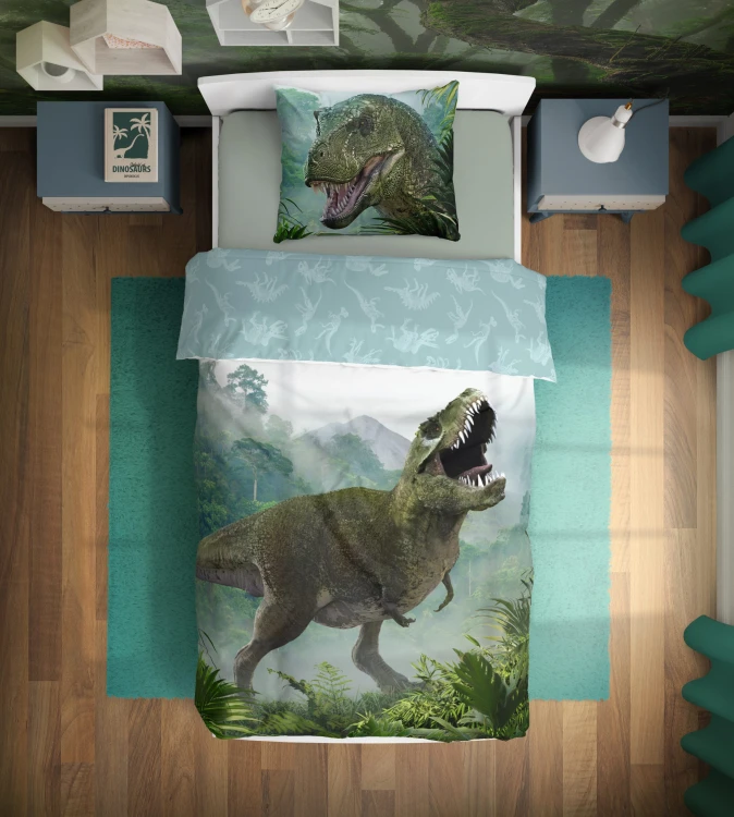 pościel dziecięca bawełniana z dinozaurem t-rex dino