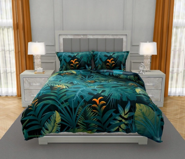 Pościel 140x200 zielone liście palma monstera faro nobile 020